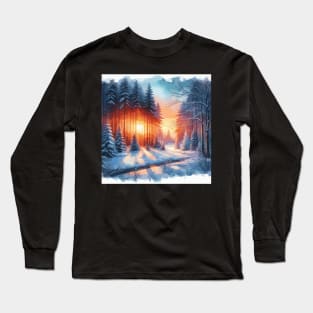 Winter Sunrise Winter Forest Landscape Long Sleeve T-Shirt